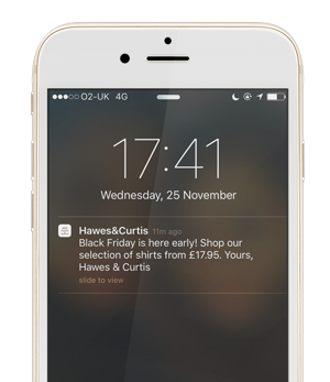 Hawes and Curtis early Black Friday push notification