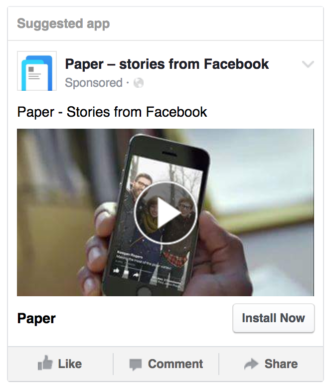 Facebook app advertising example