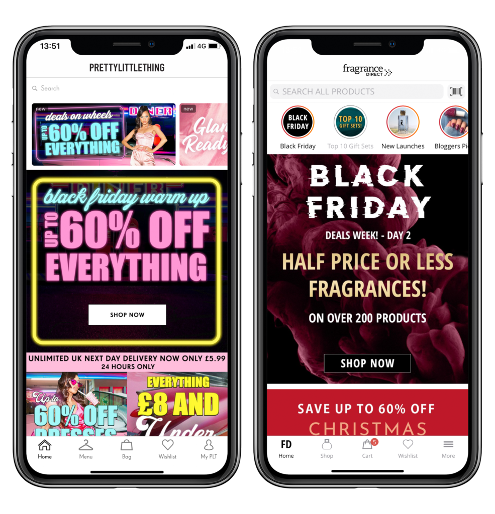 Homescreens for PrettyLittleThing and Fragrance Direct