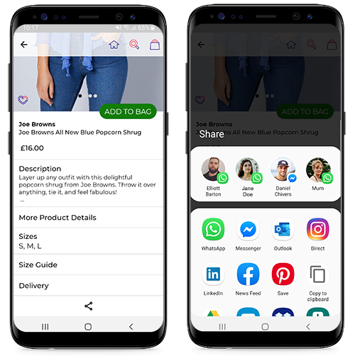 Screenshots of Social Sharing on Studio WOW app